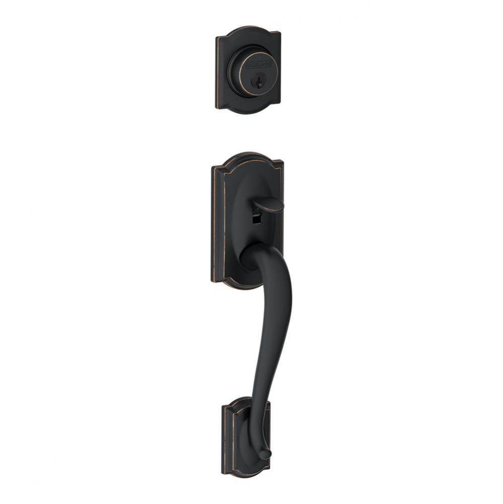 Camelot Exterior Handleset Grip with Exterior Single Cylinder Deadbolt in Aged Bronze