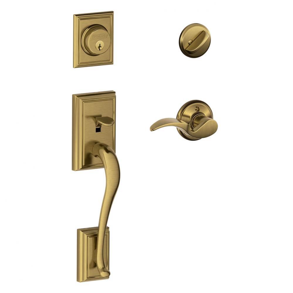 Addison Handleset with Single Cylinder Deadbolt and Avanti Lever in Antique Brass - Left Handed