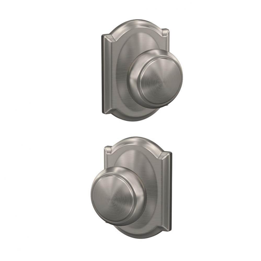 Custom Andover Non-Turning Knob with Camelot Trim in Satin Nickel