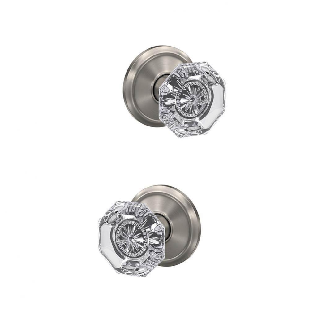 Custom Alexandria Glass Knob with Alden Trim Hall-Closet and Bed-Bath Lock in Satin Nickel