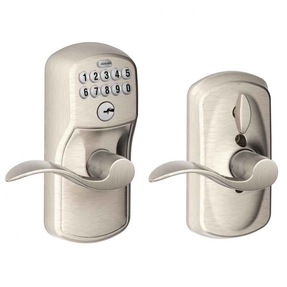 Accent Keypad Lever with Plymouth Trim in Satin Nickel