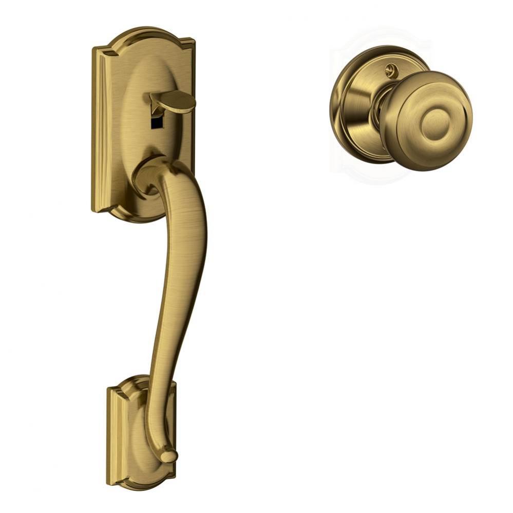 Camelot Lower Half Handleset and Georgian Knob in Antique Brass
