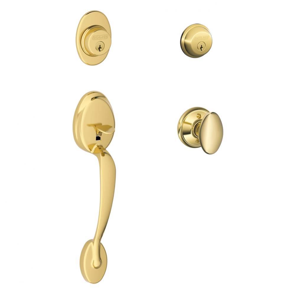 Plymouth Handleset with Double Cylinder Deadbolt and Siena Knob in Bright Brass