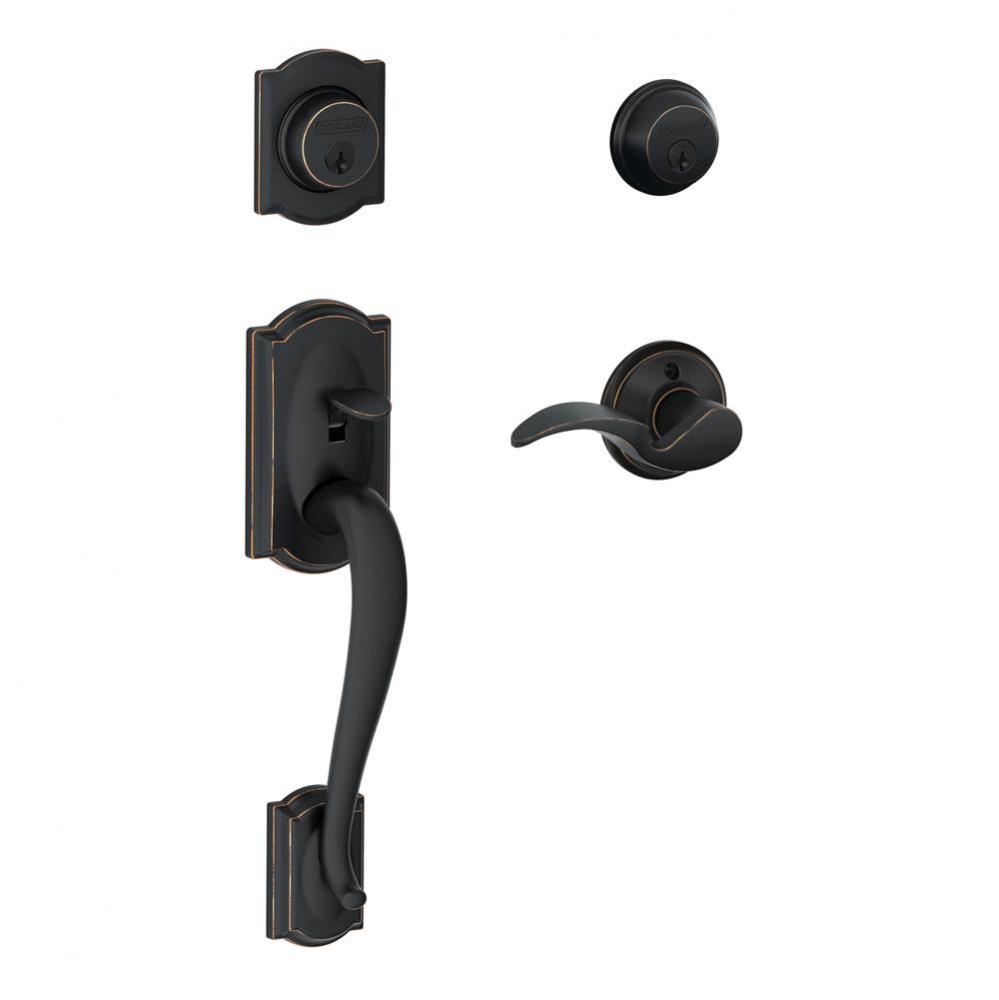 Camelot Handleset with Double Cylinder Deadbolt and Avanti Lever in Aged Bronze- Left Handed