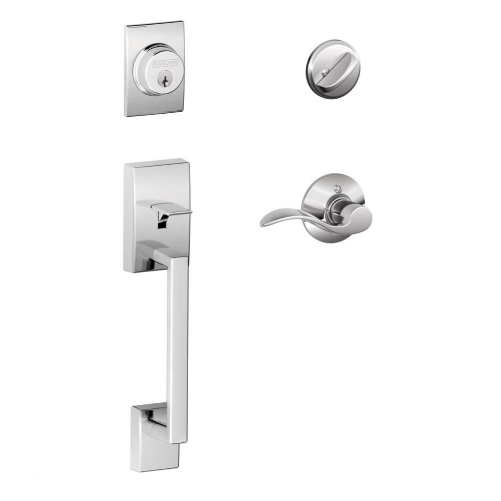 Century Handleset with Single Cylinder Deadbolt and Accent Lever in Bright Chrome - Left Handed