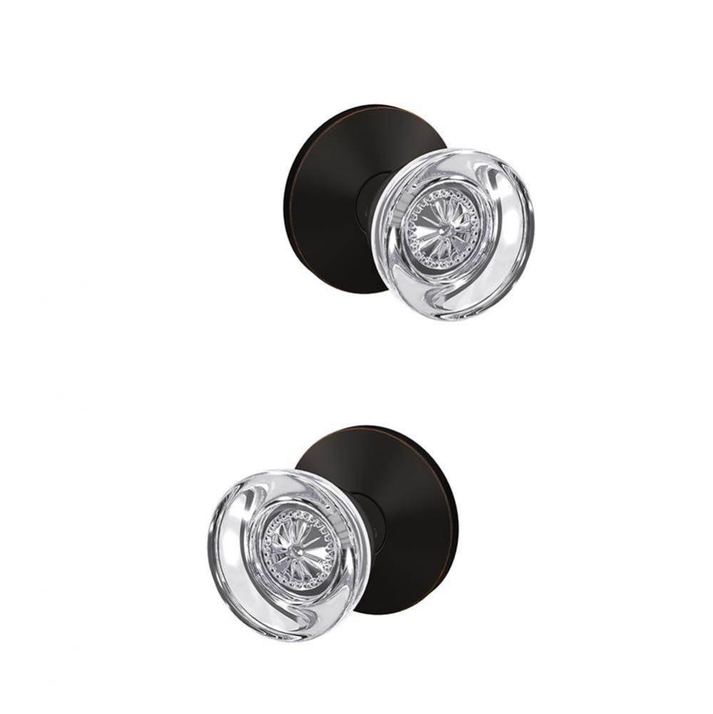 Custom Hobson Glass Knob with Kinsler Trim Hall-Closet and Bed-Bath Lock in Aged Bronze