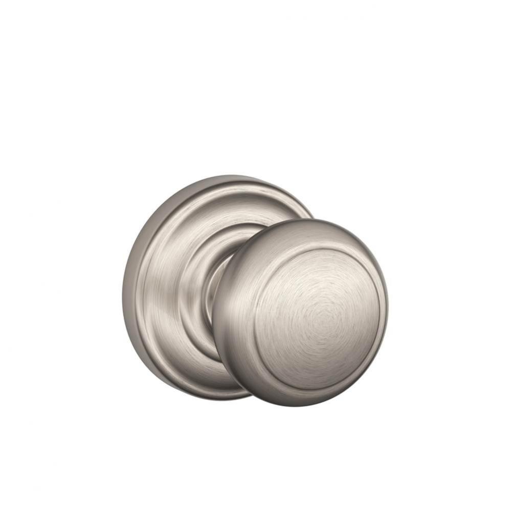 Andover Knob with Andover Trim Hall and Closet Lock in Satin Nickel
