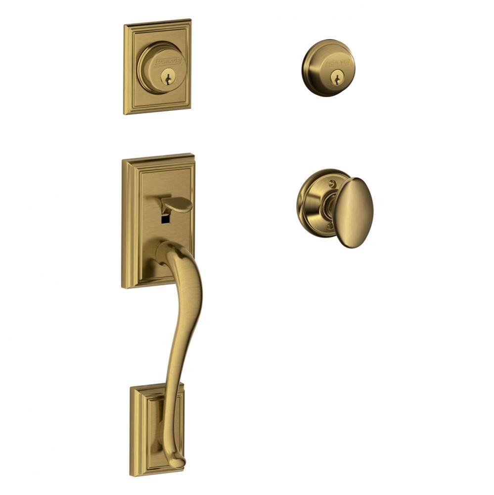 Addison Handleset with Double Cylinder Deadbolt and Siena Knob in Antique Brass