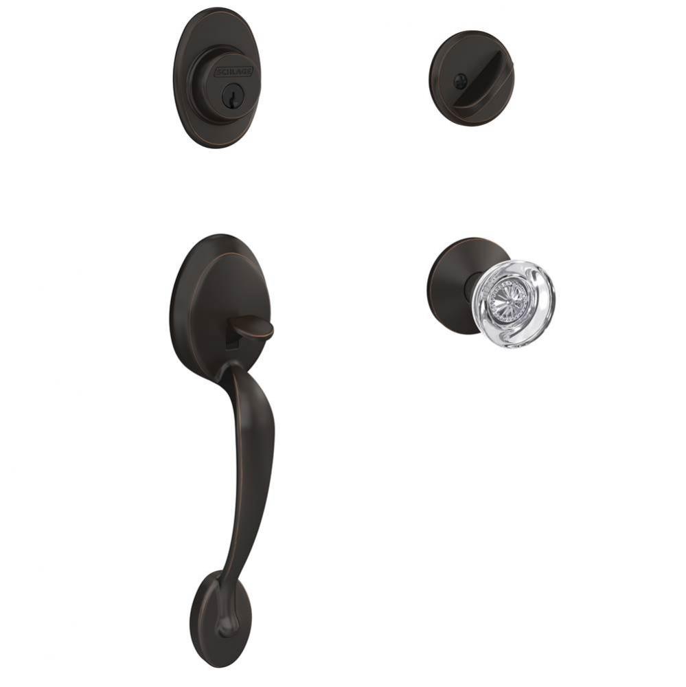 Custom Plymouth Single Cylinder Handleset and Interior Hobson Glass Knob with Kinsler Trim in Aged