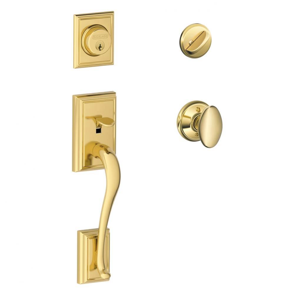 Addison Handleset with Single Cylinder Deadbolt and Siena Knob in Bright Brass