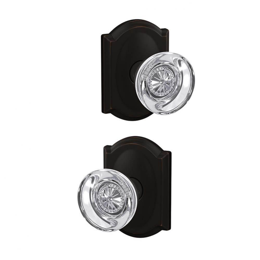 Custom Hobson Non-Turning Glass Knob with Camelot Trim in Aged Bronze