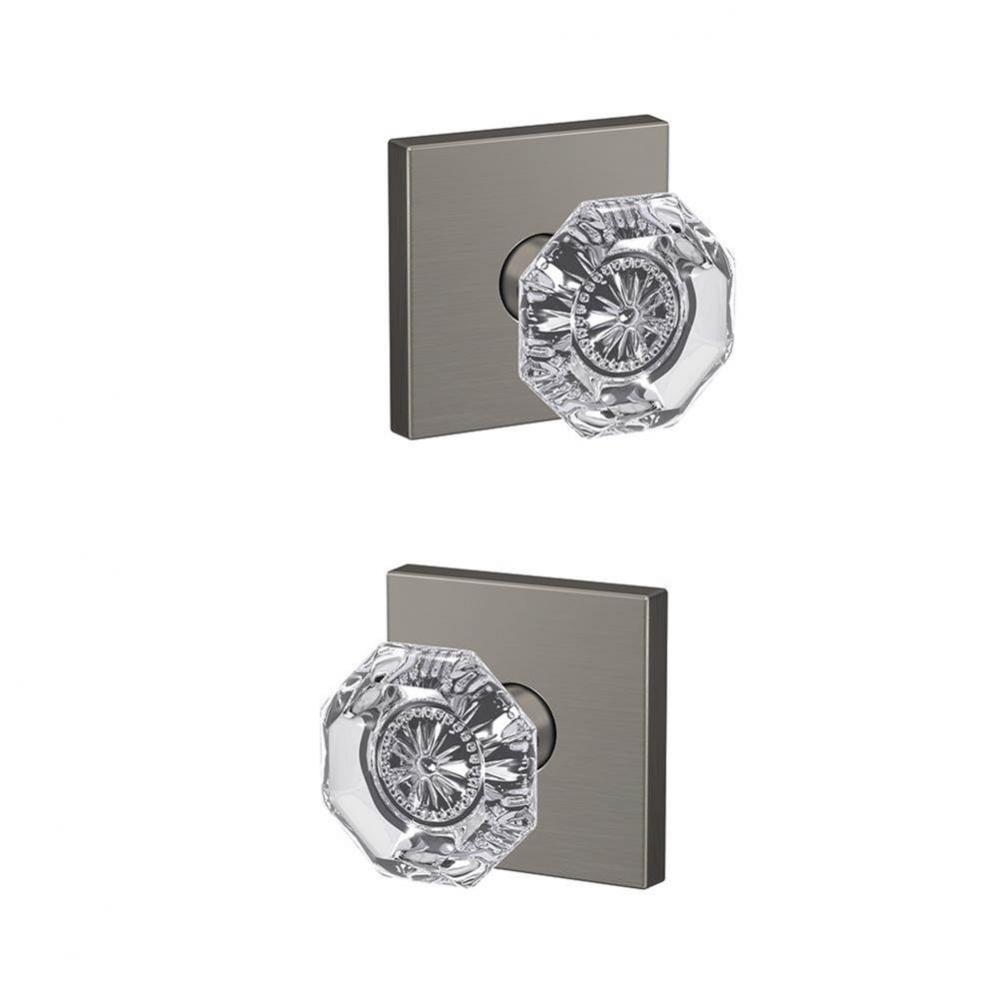 Custom Alexandria Non-Turning Glass Knob with Collins Trim in Satin Nickel