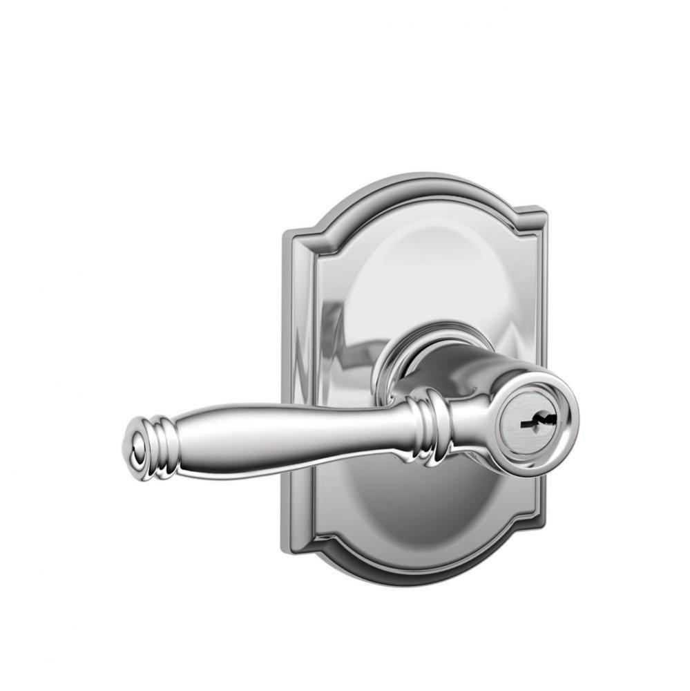 Birmingham Lever with Camelot Trim Keyed Entry Lock in Bright Chrome