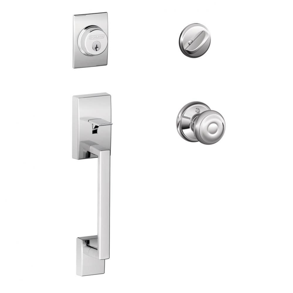 Century Handleset with Single Cylinder Deadbolt and Georgian Knob in Bright Chrome