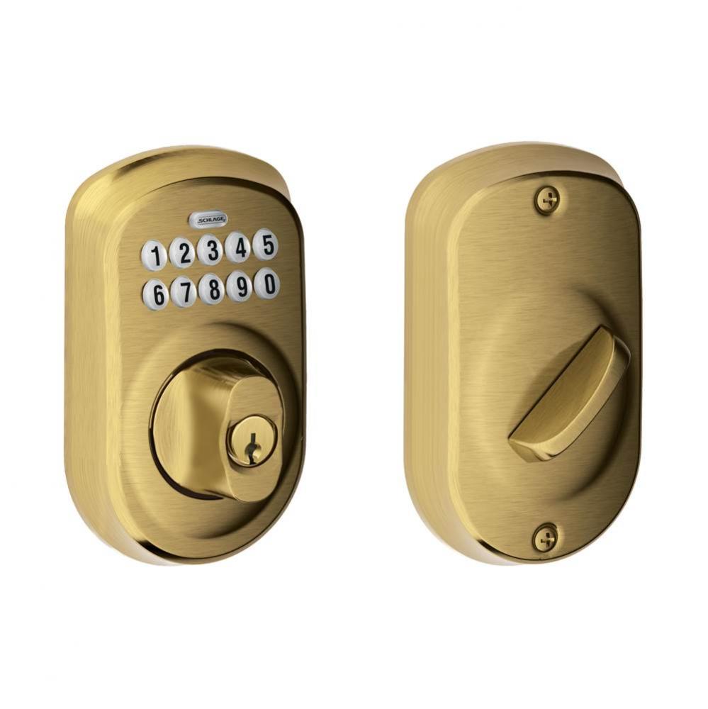 Keypad Deadbolt with Plymouth Trim in Antique Brass
