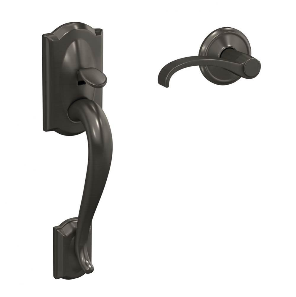 Custom Camelot Front Entry Handle and Whitney Lever with Alden Trim in Black Stainless