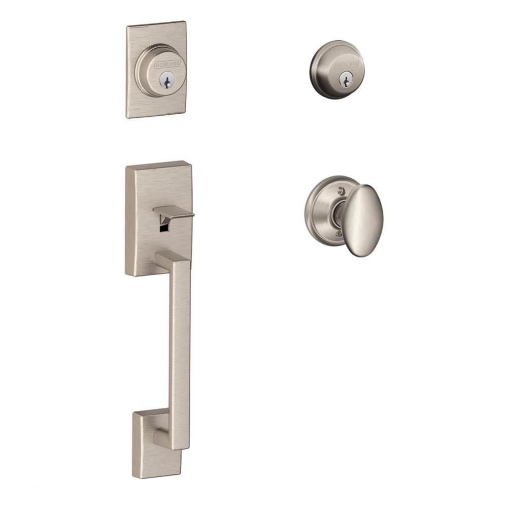Century Handleset with Double Cylinder Deadbolt and Siena Knob in Satin Nickel