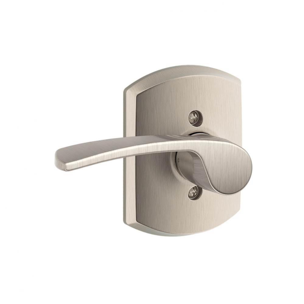 Merano Lever with Greenwich Trim Non-Turning Lock in Satin Nickel - Left Handed