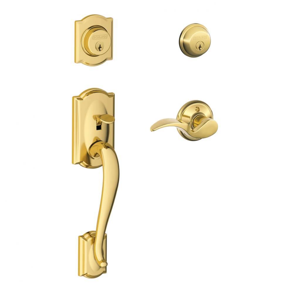 Camelot Handleset with Double Cylinder Deadbolt and Avanti Lever in Bright Brass - Left Handed