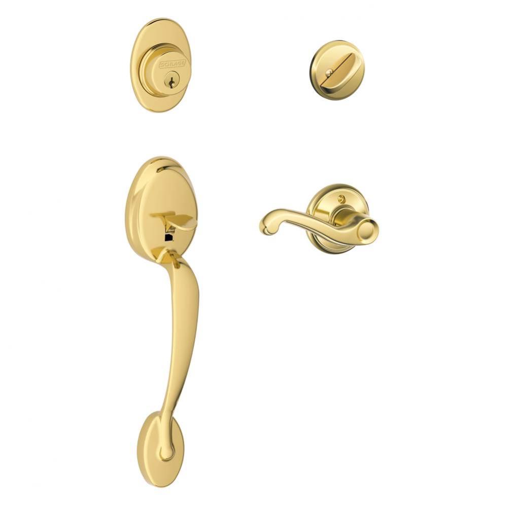 Plymouth Handleset with Single Cylinder Deadbolt and Flair Lever in Bright Brass - Left Handed