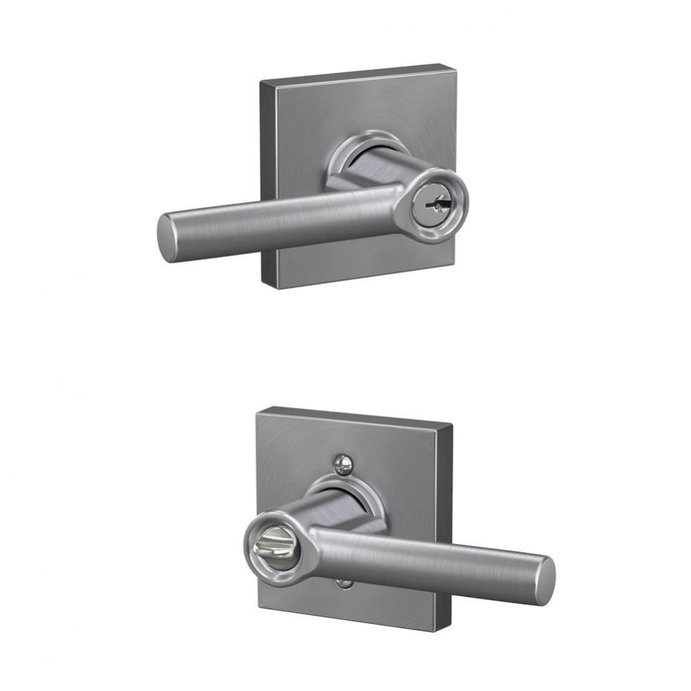 Broadway Lever with Collins Trim Keyed Entry Lock in Satin Chrome