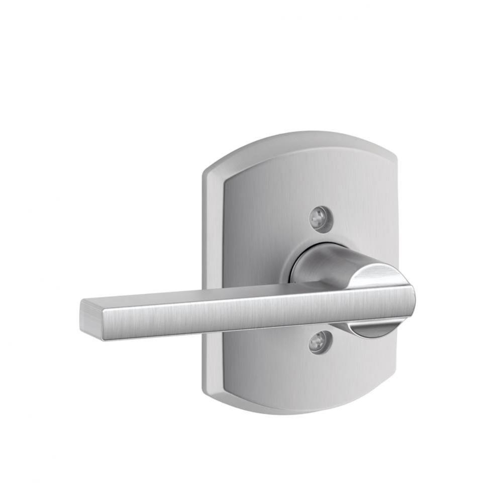 Latitude Lever with Greenwich Trim Non-Turning Lock in Satin Chrome