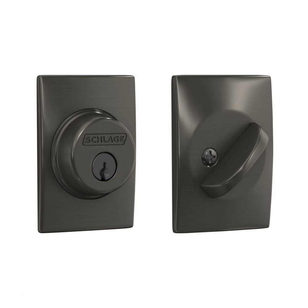 Single Cylinder Deadbolt with Century Trim in Black Stainless