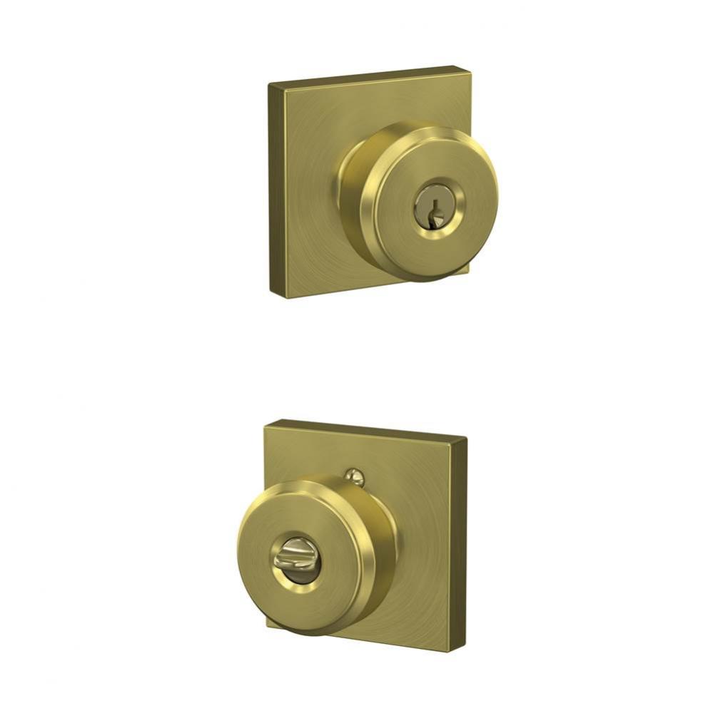 Bowery Knob with Collins Trim Keyed Entry Lock in Satin Brass