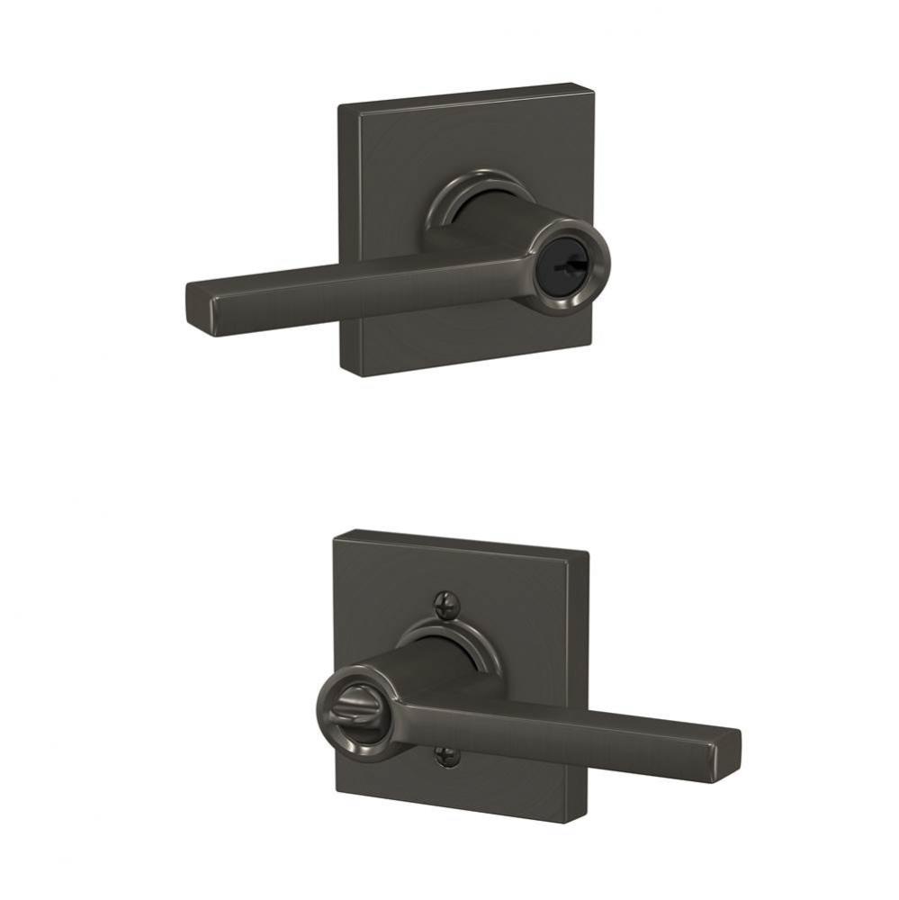 Latitude Lever with Collins Trim Keyed Entry Lock in Black Stainless