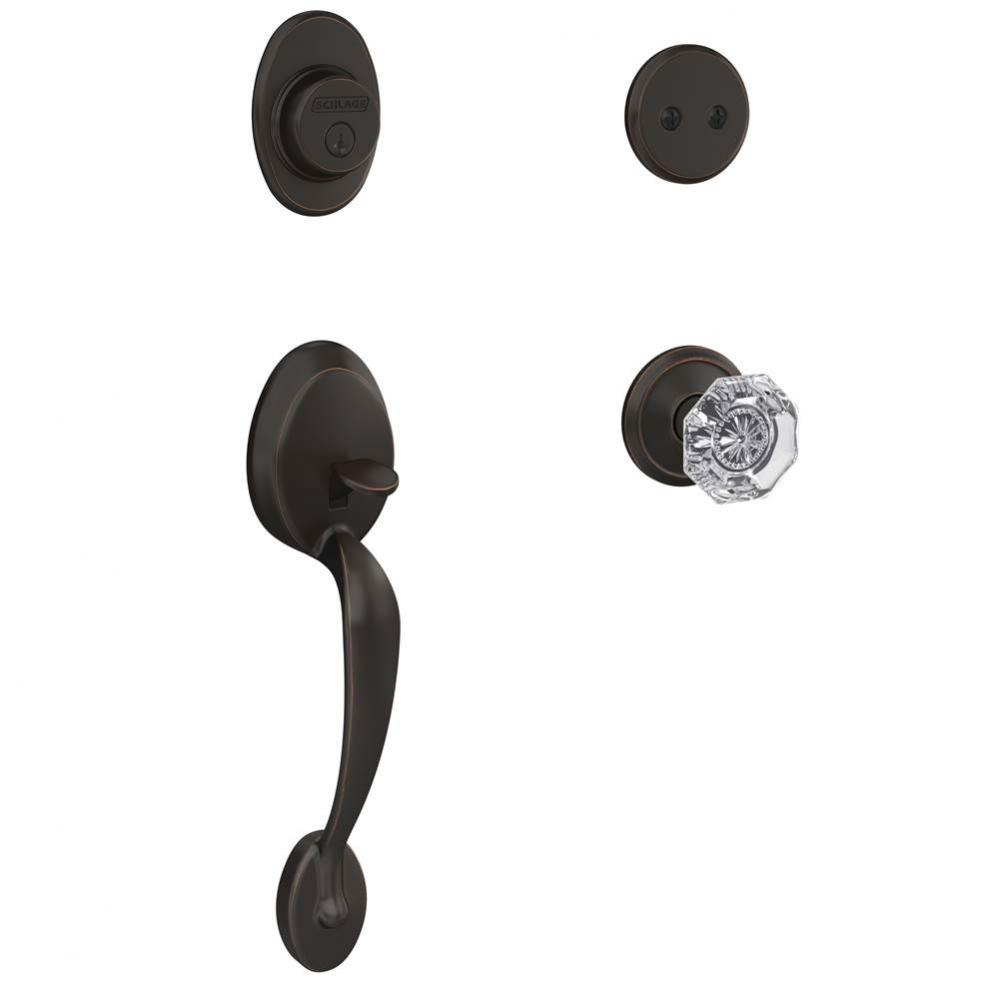 Custom Plymouth Inactive Handleset with Alexandria Glass Knob and Alden Trim in Aged Bronze