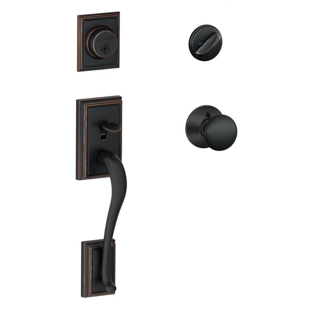 Addison Handleset with Single Cylinder Deadbolt and Plymouth Knob in Aged Bronze