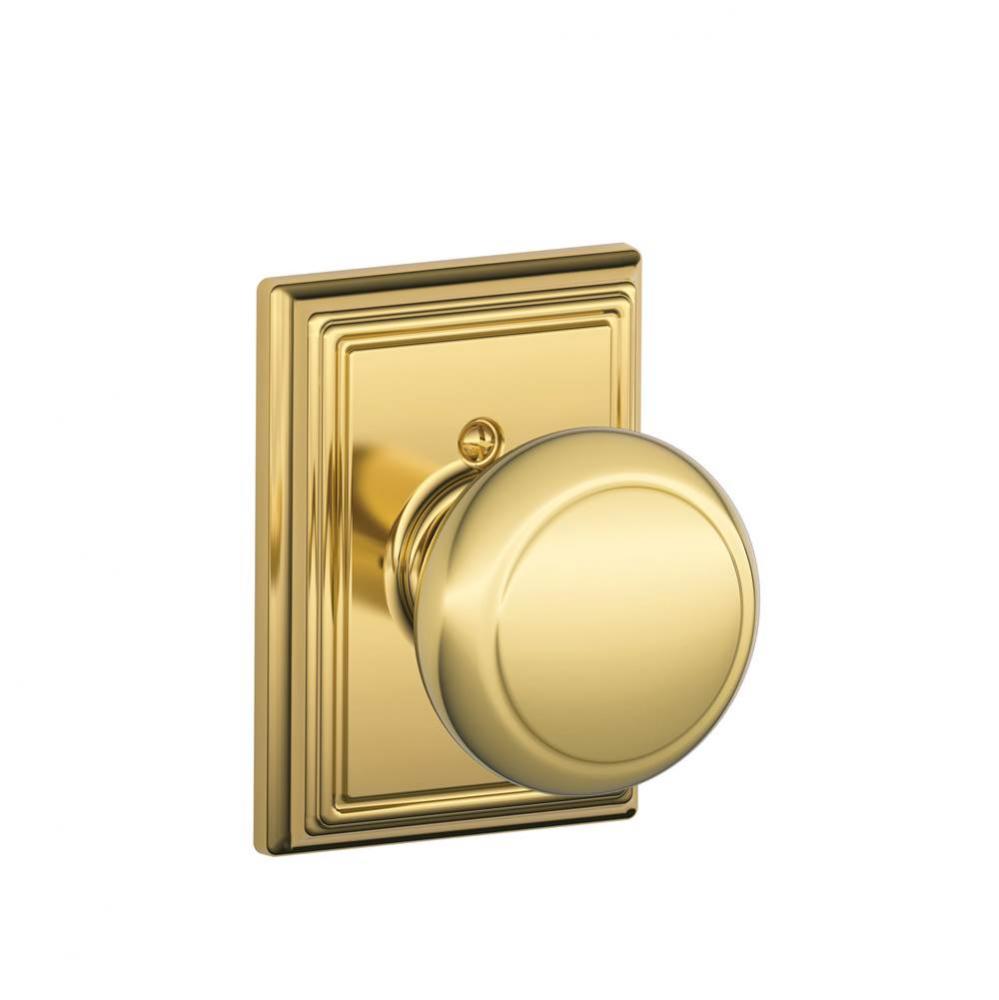 Andover Knob with Addison Trim Non-Turning Lock in Bright Brass