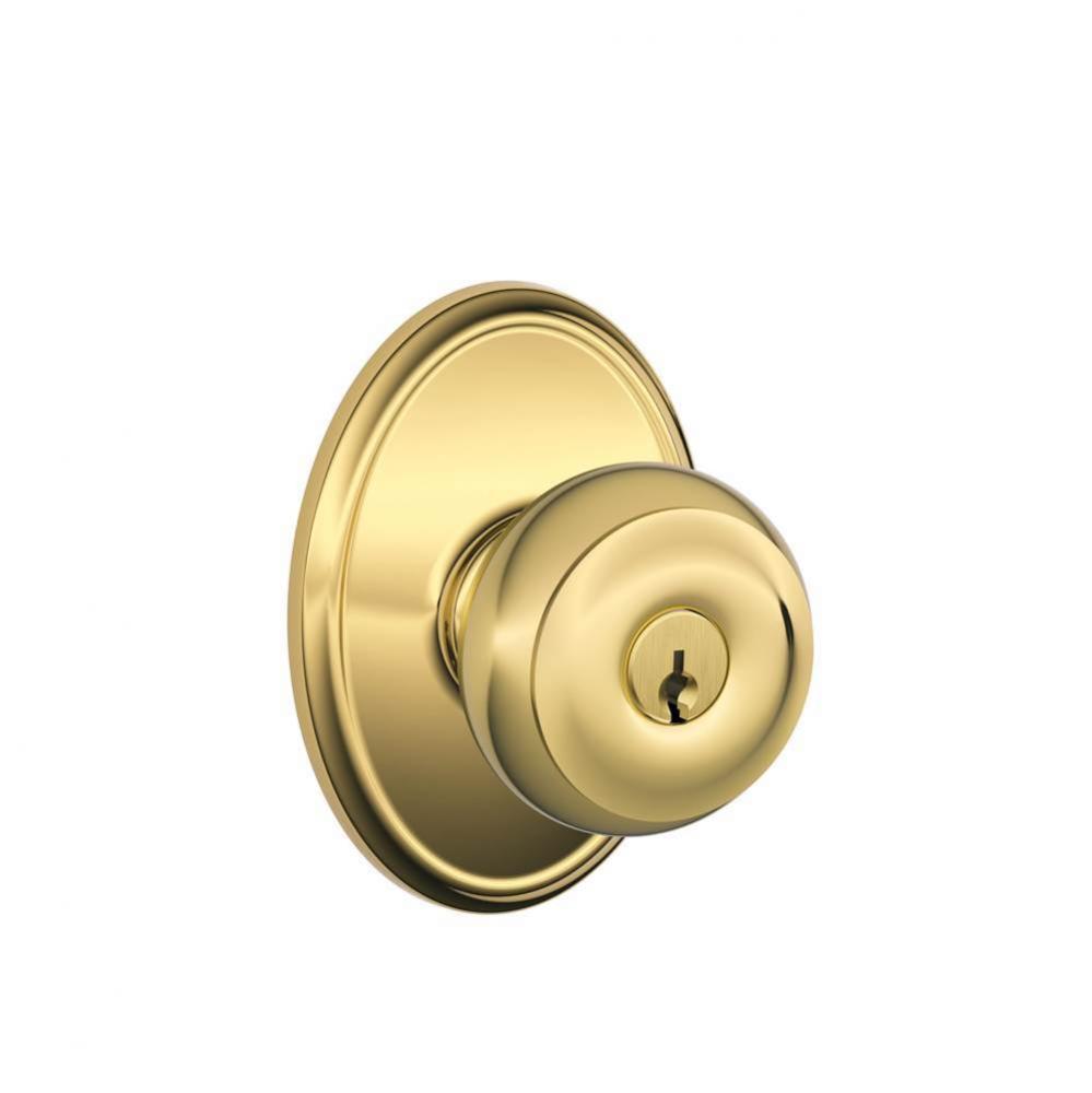 Georgian Knob with Wakefield Trim Keyed Entry Lock in Bright Brass