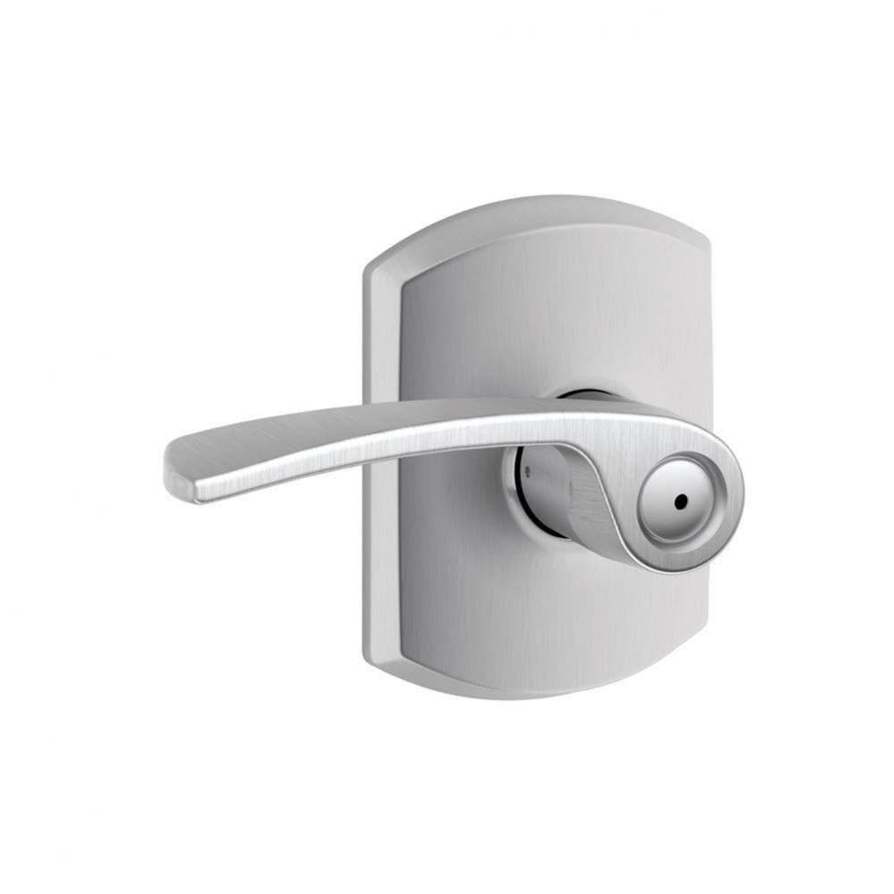 Merano Lever with Greenwich Trim Bed and Bath Lock in Satin Chrome