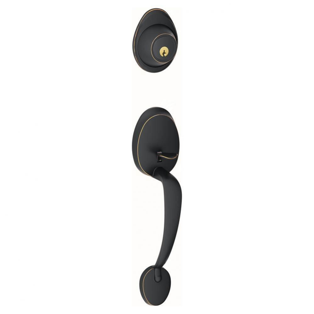 Barcelona Exterior Handleset Grip with Exterior Single Cylinder Deadbolt in Aged Bronze