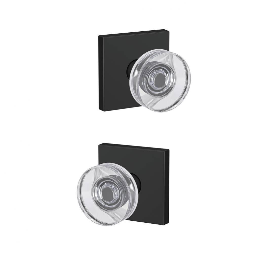 Custom Dawes Glass Knob with Collins Trim Hall-Closet and Bed-Bath Lock in Matte Black