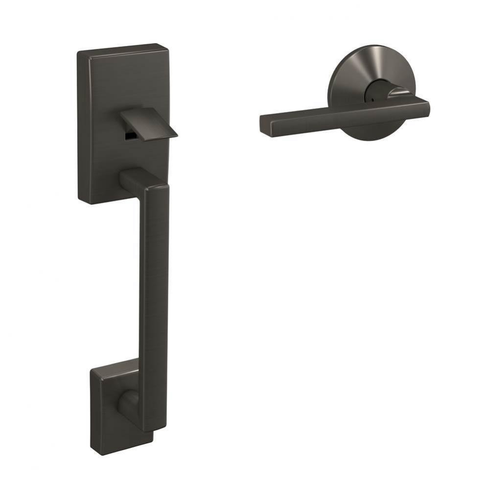 Custom Century Front Entry Handle and Latitude Lever with Kinsler Trim in Black Stainless