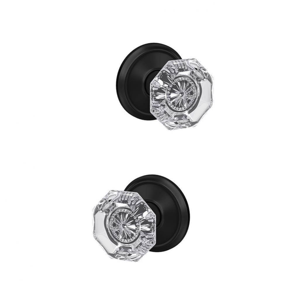 Custom Alexandria Glass Knob with Alden Trim Hall-Closet and Bed-Bath Lock in Matte Black