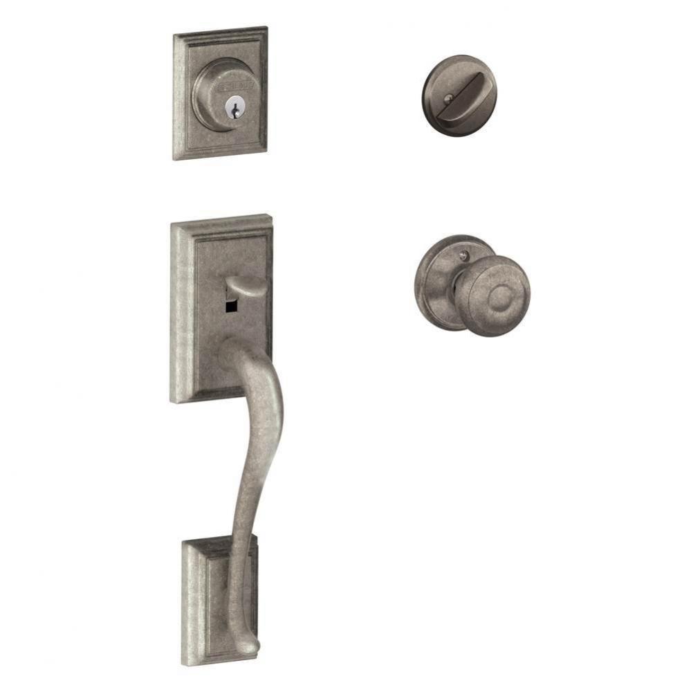 Addison Handleset with Single Cylinder Deadbolt and Georgian Knob in Distressed Nickel
