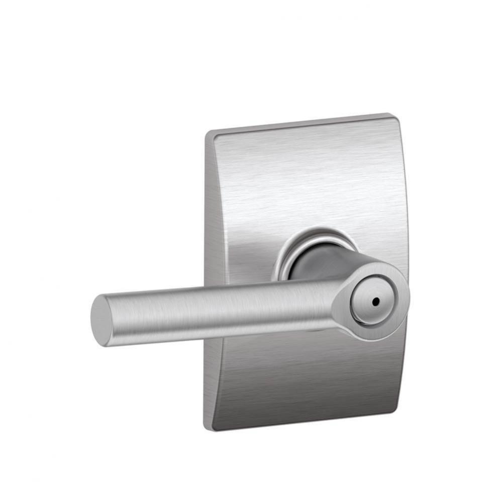 Broadway Lever with Century Trim Bed and Bath Lock in Satin Chrome