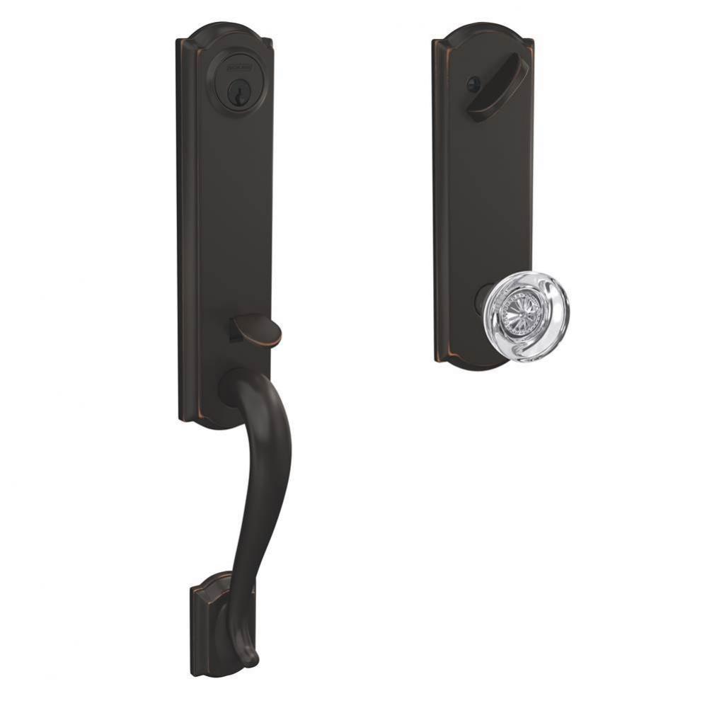 Custom Camelot 3/4 Trim Single Cylinder Handleset with Hobson Glass Knob in Aged Bronze