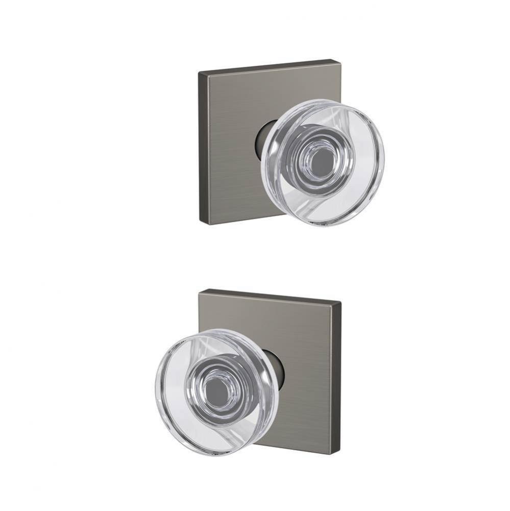 Custom Dawes Glass Knob with Collins Trim Hall-Closet and Bed-Bath Lock in Satin Nickel
