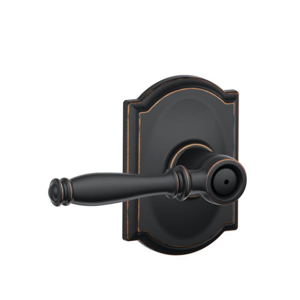 Birmingham Lever with Camelot Trim Bed and Bath Lock in Aged Bronze