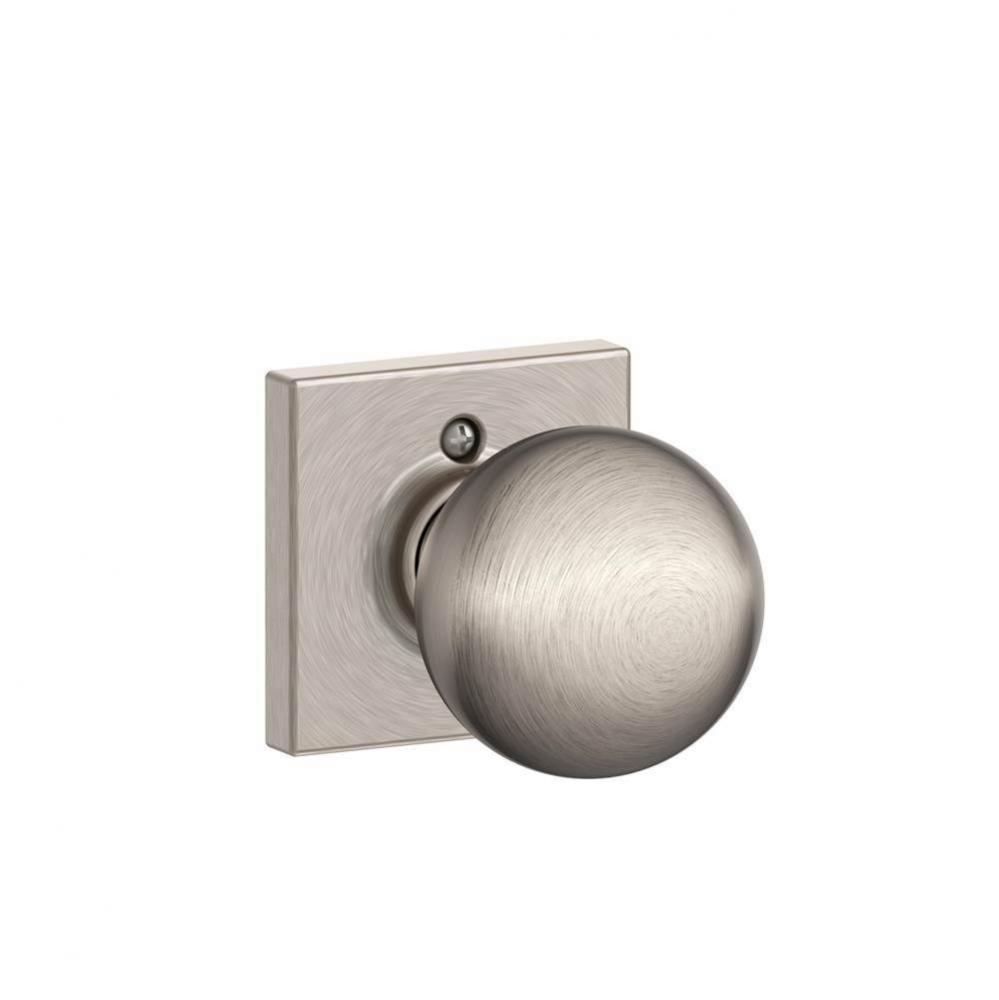 Orbit Knob with Collins Trim Non-Turning Lock in Satin Nickel