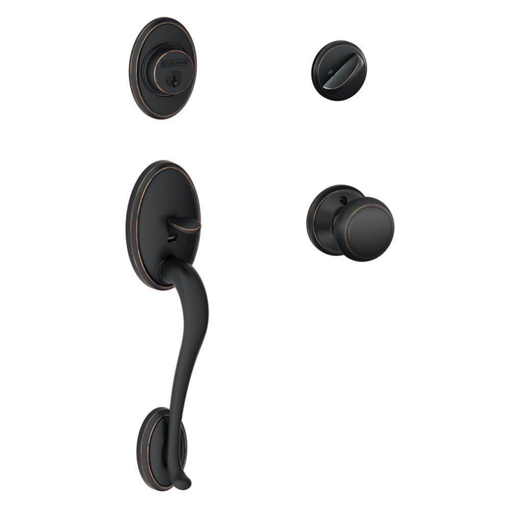 Wakefield Handleset with Single Cylinder Deadbolt and Andover Knob in Aged Bronze