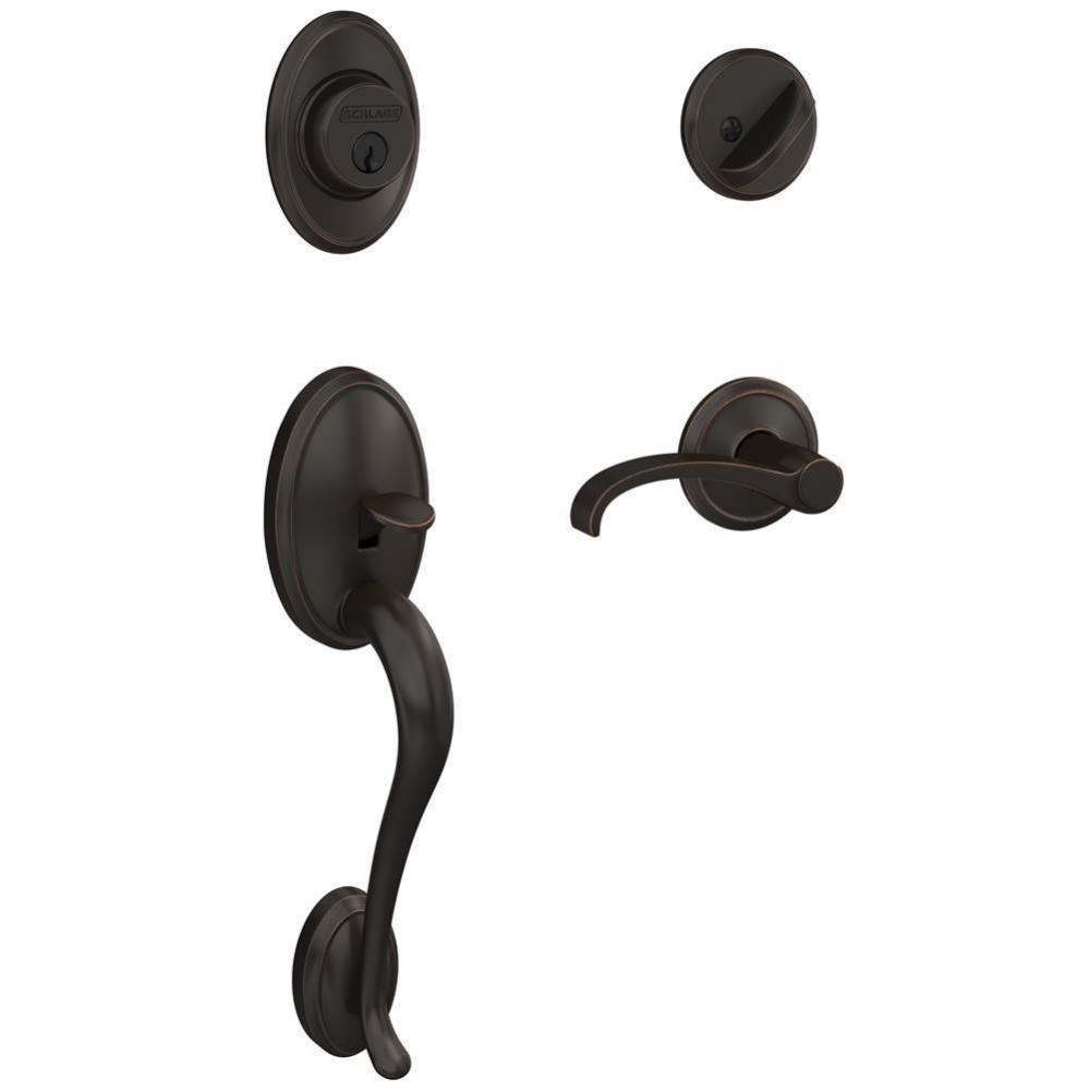 Custom Wakefield Single Cylinder Handleset and Interior Whitney Lever with Alden Trim in Aged Bron