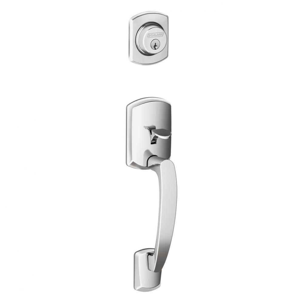 Greenwich Exterior Handleset Grip with Exterior Single Cylinder Deadbolt in Bright Chrome