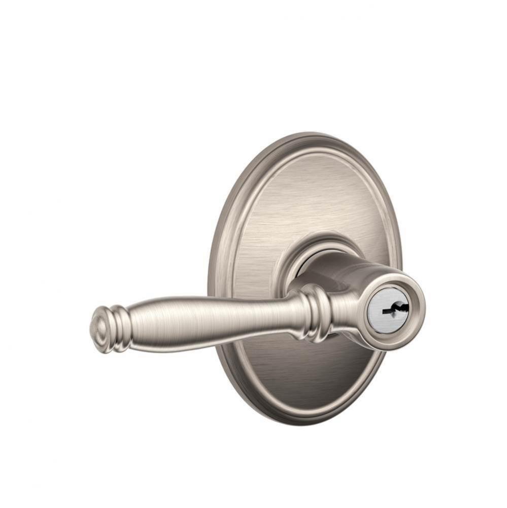 Birmingham Lever with Wakefield Trim Keyed Entry Lock in Satin Nickel