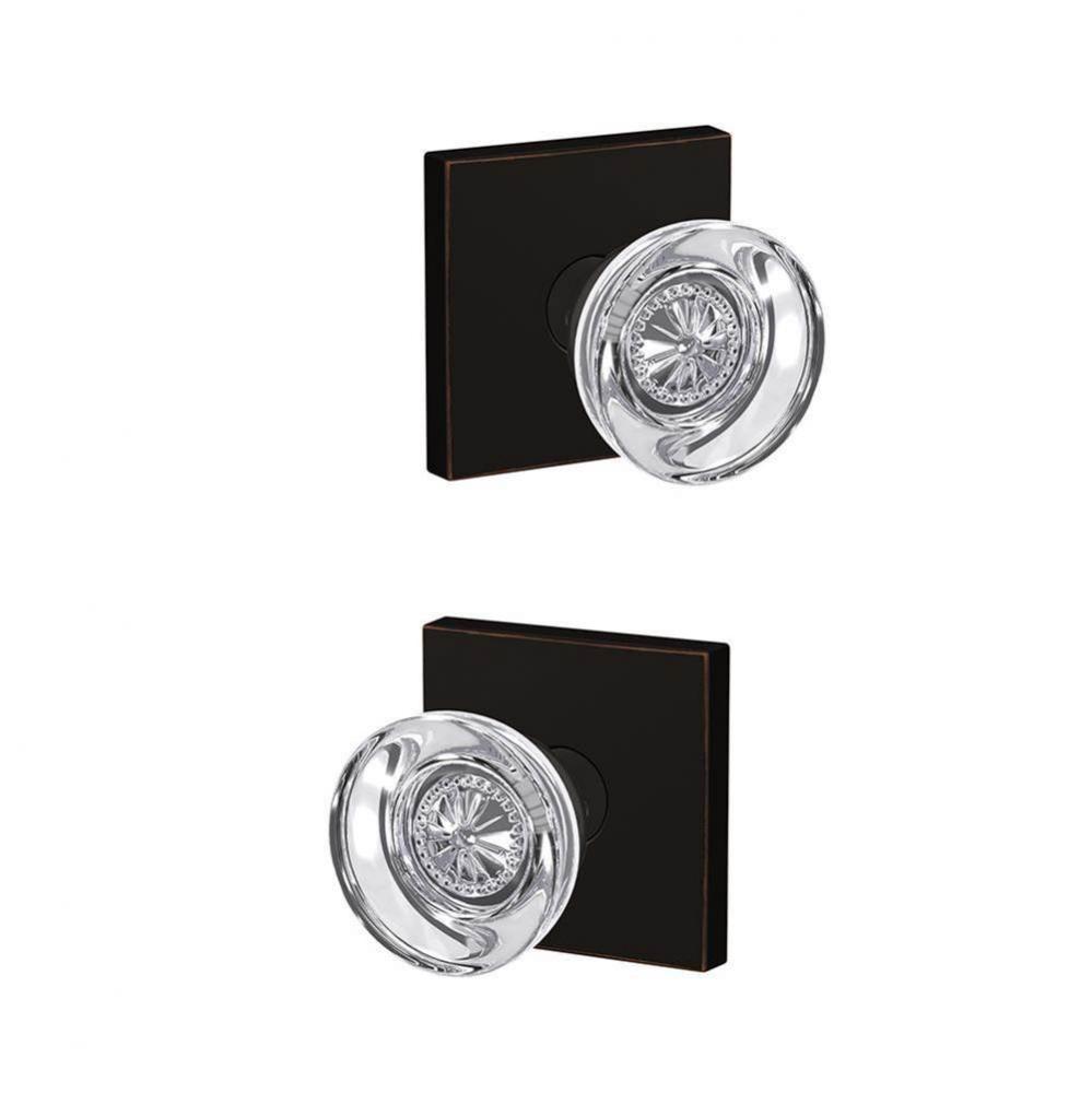 Custom Hobson Glass Knob with Collins Trim Hall-Closet and Bed-Bath Lock in Aged Bronze