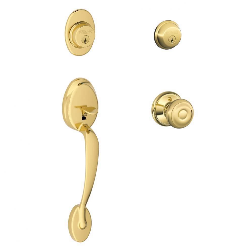 Plymouth Handleset with Double Cylinder Deadbolt and Georgian Knob in Bright Brass